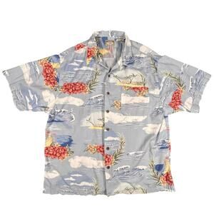 Bungalow Brand Shirt Mens XL Hawaiian Floral Beach Aloha‎ Island Print Casual